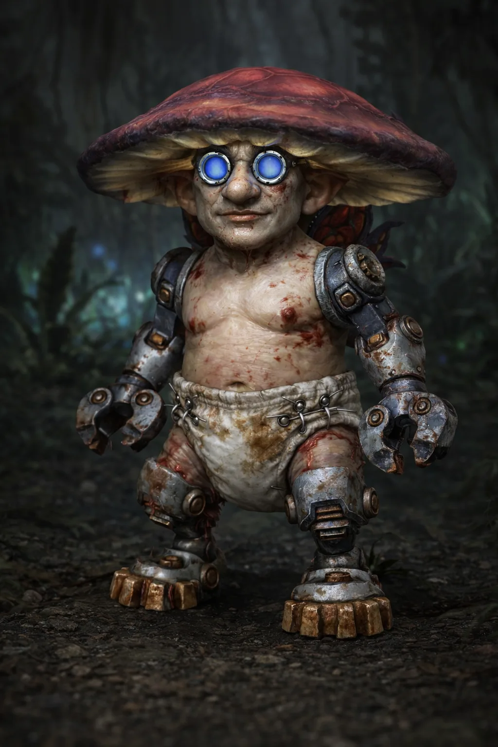 TheFrostytip, a mechagnome frost mage wearing mechanical plating, stands with glowing blue eyes ready for chaos.